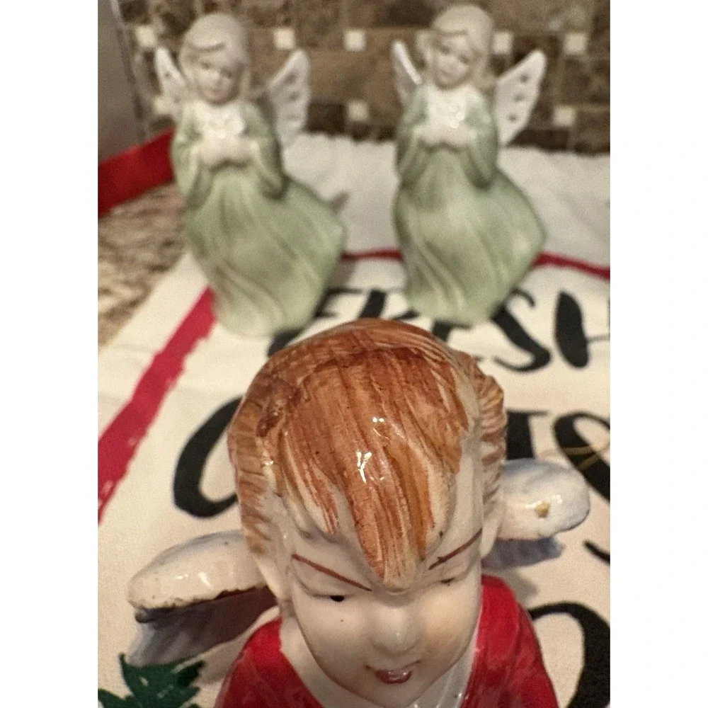 Angel Bell Ornament figurines‎ ceramic silver  Vintage Lot of 8